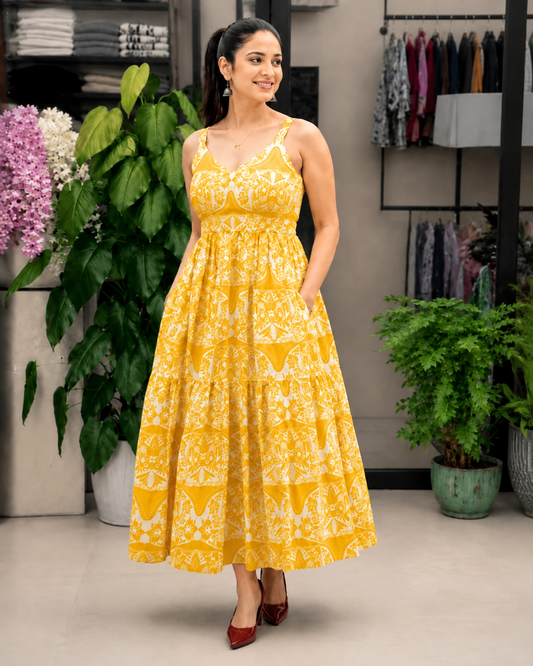 NAARI Sunshine Floral Dress lifestyle view