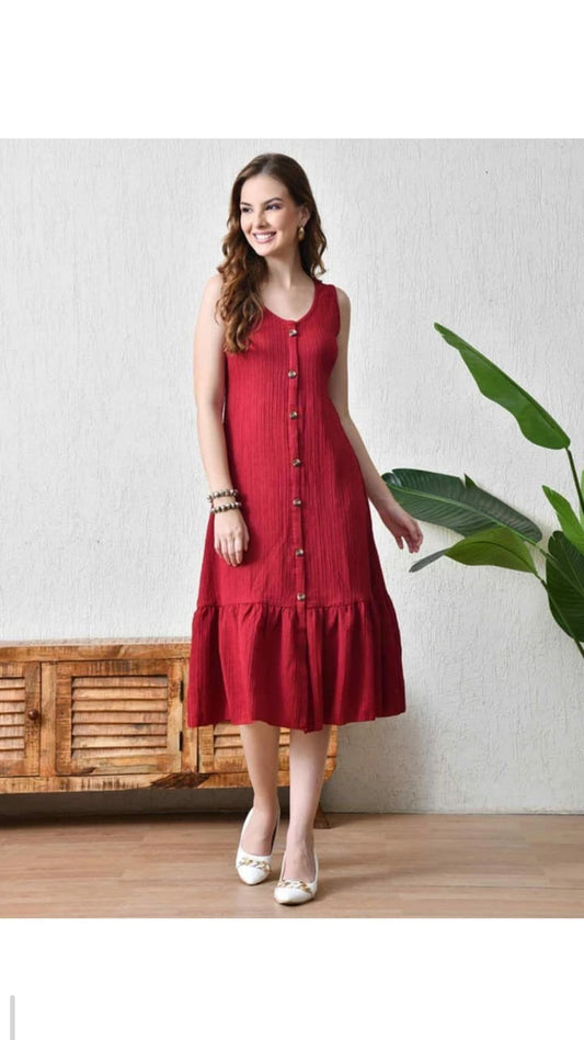 Wine Button Dress - 1